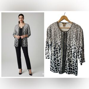 Peck & Peck Weekend Leopard Print Cardigan Studded & Beaded